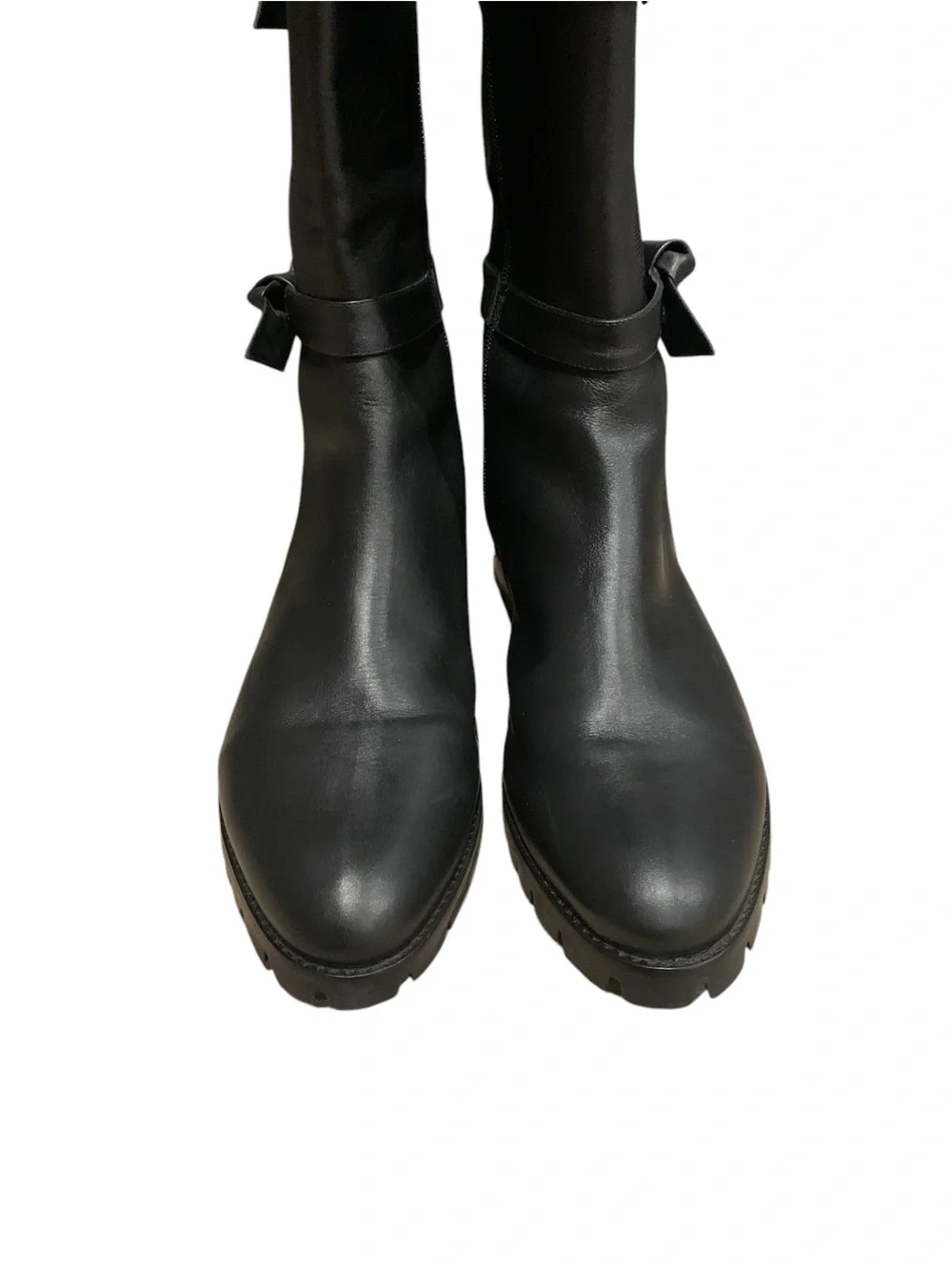 Alexandre Birman Lolita Knotted Black Leather Rain Boots Size IT42/US 12